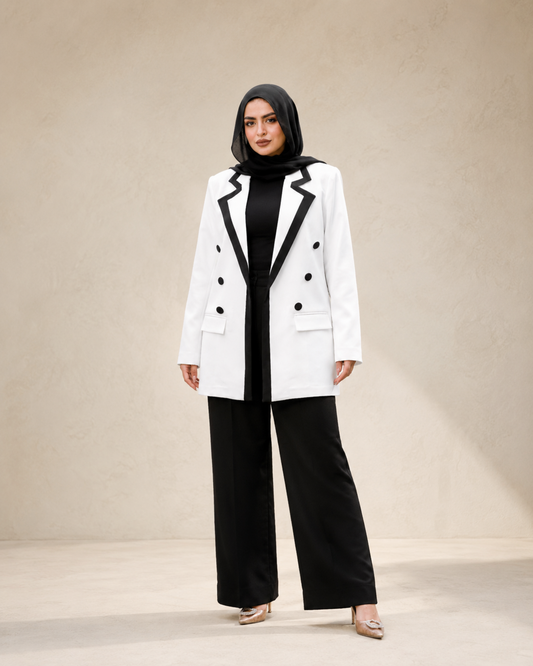 Contrast-Trim Double-Breasted Blazer – product image 1