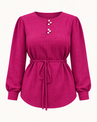 Fuchsia tie-waist linen blouse ghost mannequin