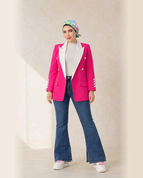 V-Cut Contrast-Lapel Blazer – studio featured image