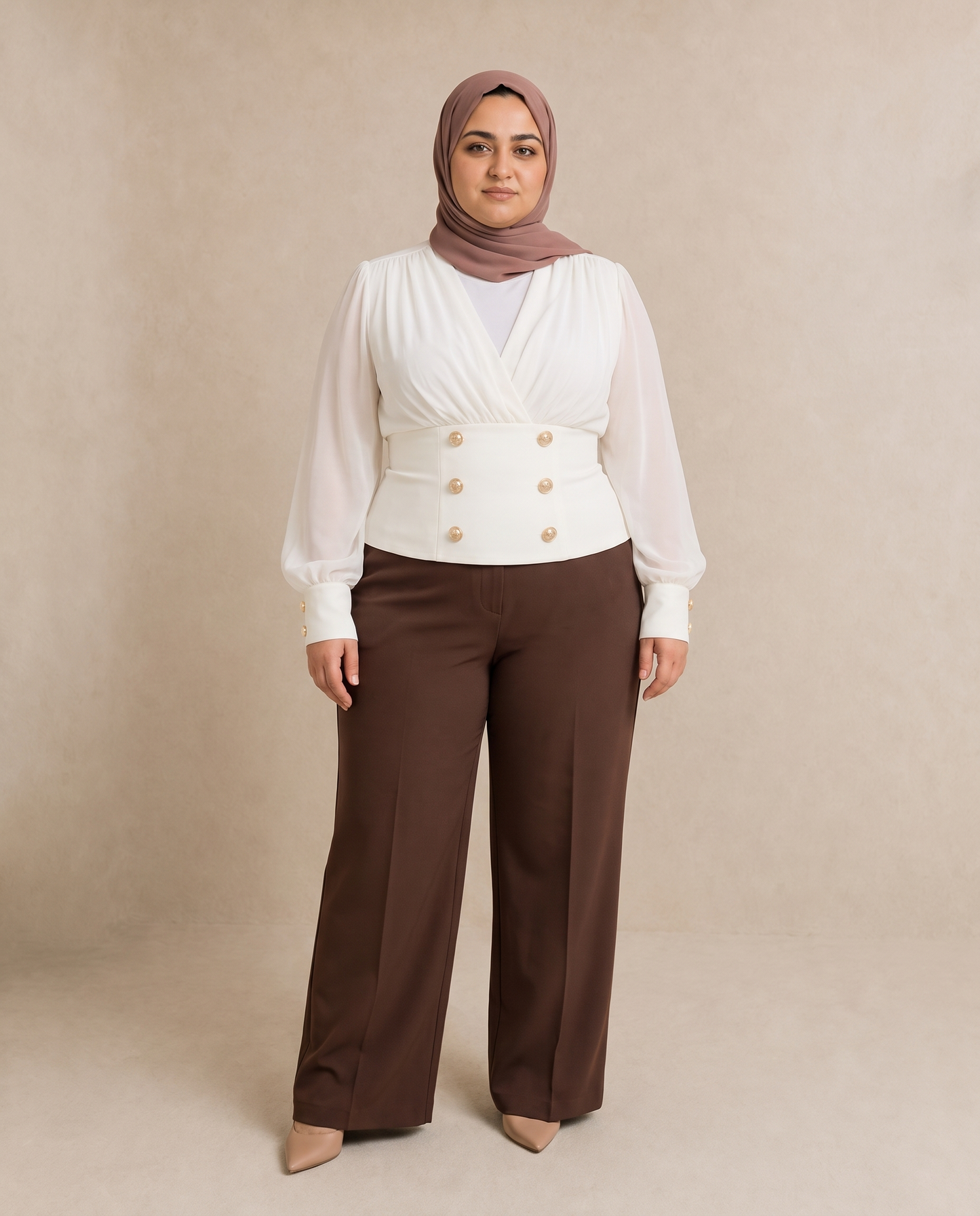 V-Neck Chiffon Plus Size Blouse on plus size model