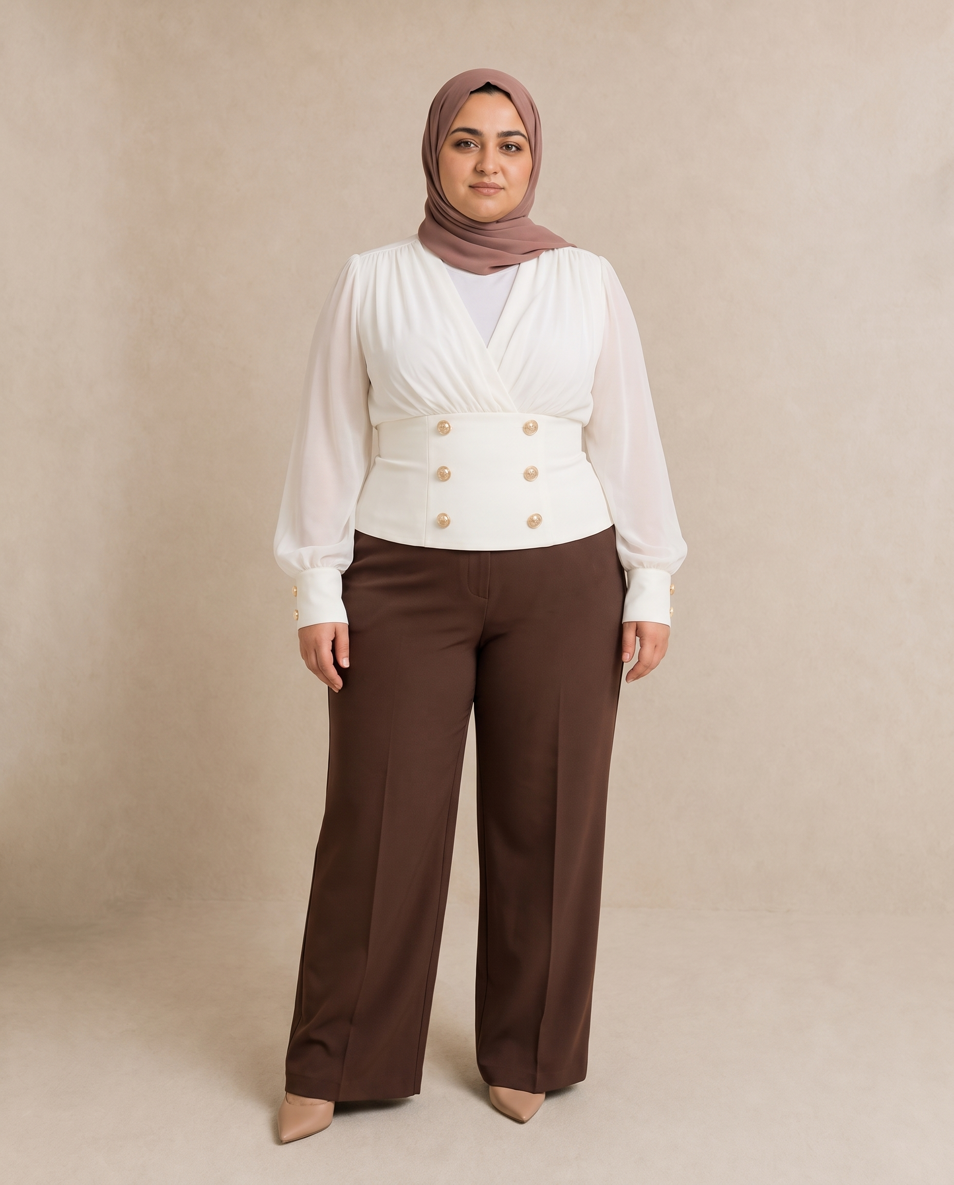 V-Neck Chiffon Plus Size Blouse on plus size model