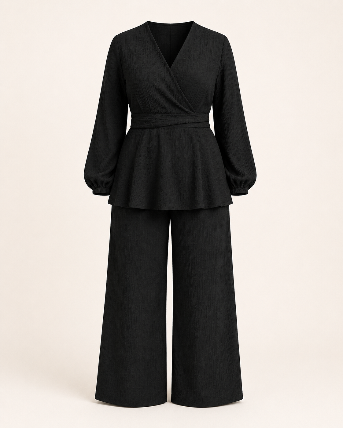 Velora Plus Size Wide-Leg Set in Black ghost mannequin