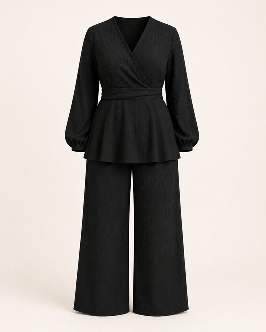 Velora Plus Size Wide-Leg Set in Black ghost mannequin