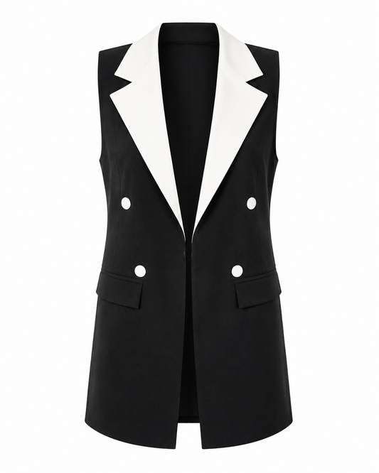 Contrast White-Lapel Tailored Vest ghost mannequin